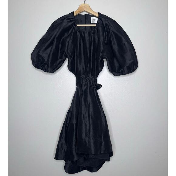 Aje Psychedelia Puff Sleeve Cut Out Mini Dress Tie Back Black Size US 8 - Picture 2 of 11